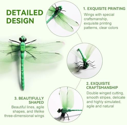 Dragonfly Clip Bug Repellent, 2025 New Fake Dragon Fly Hat Clips, 3D Dragonfly Garden Stakes Decor, Realistic Humming Bird Stakes, Artificial Clip-On Fly Deterrent for Indoor Outdoors (24pcs)