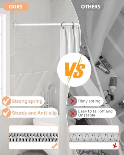 ALLZONE Tension Shower Curtain Rods No Drilling, 29 to 85 Inch, Spring Tension Curtain Rods for Windows, Adjustable Shower Rod for Bathroom, Heavy Duty Tension Rods Fits Various Wall Types, White