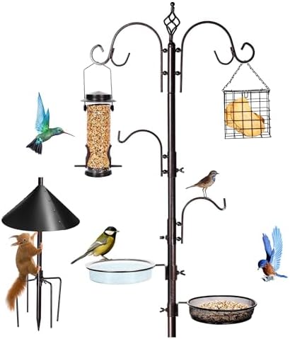 Bird Feeding Station Kit, 87 Inches Bird Feeder Pole, Premium Feeder Hanging Kit with Metal Suet, Water Bowl, Mesh Tray and Squirrel Baffle