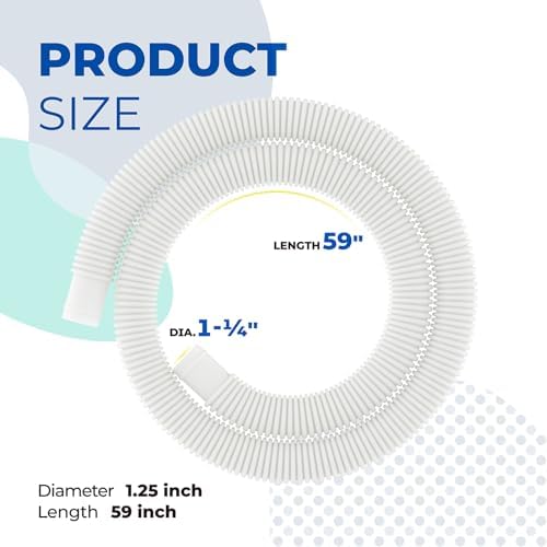 ANTOBLE Pool Hose for Intex 1.25" Diameter Above Ground Pool Pump Hoses Replacement Accessory 59" Long 1-1/4 Swimming Pool Filter Pump Hoses 607 637 With 4 Metal Clamps, 2 Pack