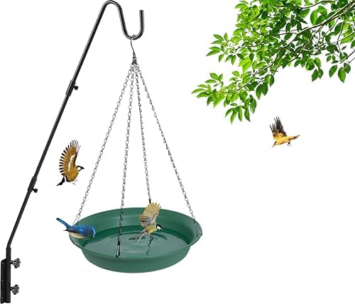 Hanging Bird Bath, Hanging Bird Water Feeder for Outdoors, Feeder Bowl, 1 Pack Birdbath Tray Accessories for Outside, Plastic Birdbaths Tray for Garden Patio Decoration (16", Living Green)