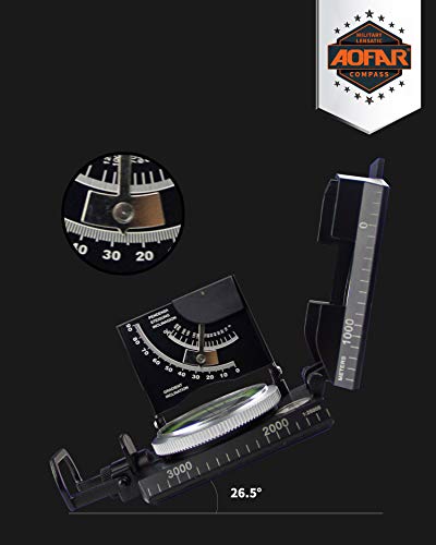 AOFAR Military Compass AF-4074 Black or Hiking,Lensatic Sighting Waterproof,Durable,Inclinometer for Camping,Boy Scount,Geology Activities Boating