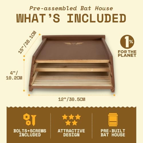 BIGBATBOX Wooden Bat House for Outdoors - Clean Your Backyard from Mosquitoes - Proven Box Kit to Attract Bats