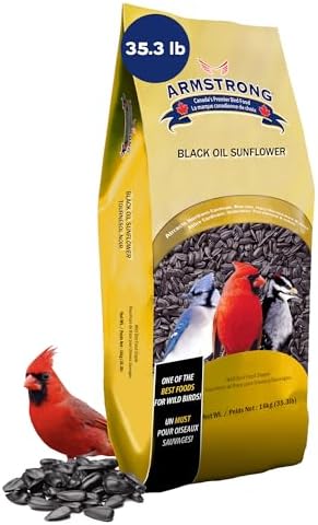 Armstrong Wild Bird Food Black Oil Sunflower Bird Seed, 35.3 Pounds - for Northern Cardinals, Blue Jays and Hairy Woodpeckers - Ideal for Outside Feeders