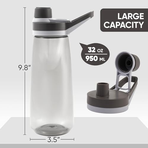 Kerilyn 32oz Water Bottle, Wide Mouth Plastic Water Bottles Chug Lid Sports Water Bottle, Double Walled Reusable Water Bottle With Handle, Leakproof Bottles for Travel, Fitness, Men, Women, Black