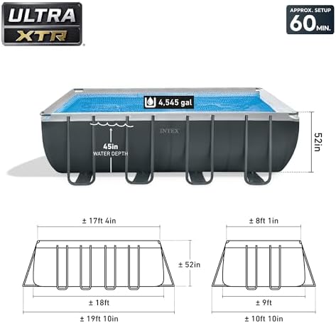 Intex 18' x 9' x 52" Ultra XTR Rectangular Frame Swimming Pool Set with Pump - Above Ground Backyard Large Rectangle Pool with 45-Inch Deep Water