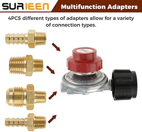 0-20 PSI Adjustable High Pressure Propane Regulator Valve Kit, QCC1/Type1 Regulator Valve Kit with 1/8" NPT Male to 1/4" & 3/8" Male Flare Fitting, 1/4" & 5/16" Hose Barb Connector