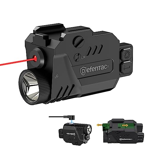 Defentac 680 Lumens Pistol Light Laser Combo, Strobe Tactical Flashlight with Red/Green/Blue Beams for Compact Guns W/a Rail, Rechargeable, Adjustable (680 Lumens, 680lm Red Laser Light Combo)