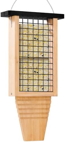 Wooden Suet Bird Feeder for Outside Hanging, Large Woodpecker Suet Feeder with Tail Prop, Hanging Bird Feeder for Wild Birds, 1 Pack, Black