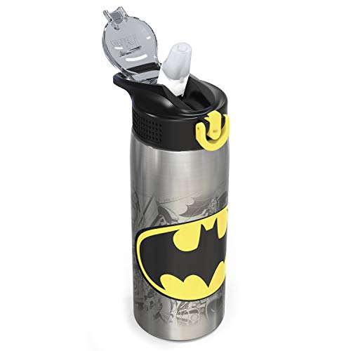 Zak Designs 18/8 Stainless Steel Kids Water Bottle with Flip-up Straw Locking Spout Cover, Durable Cup for Sports or Travel (15.5oz, Paw Patrol Skye),PWPT-S732
