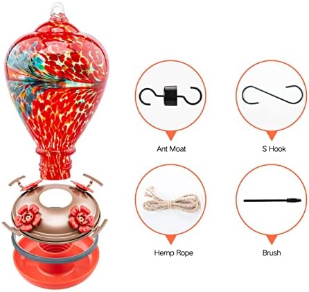 Muse Garden Hummingbird Feeders for Outdoors Hanging, Blown Glass Hummingbird Feeder Gifts for Mom, Garden Decor for Outside, Unique Gifts Idea for Women, 34OZ,Phoenix Flying