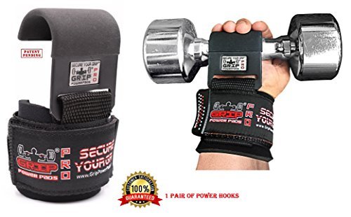 Heavy Duty PRO Metal Lifting Steel Hooks Power WeightLifting Set of 2 Premium Thick Padded Workout Hook Gloves (MEN-Wrist Size Large, REVERSED Hooks)