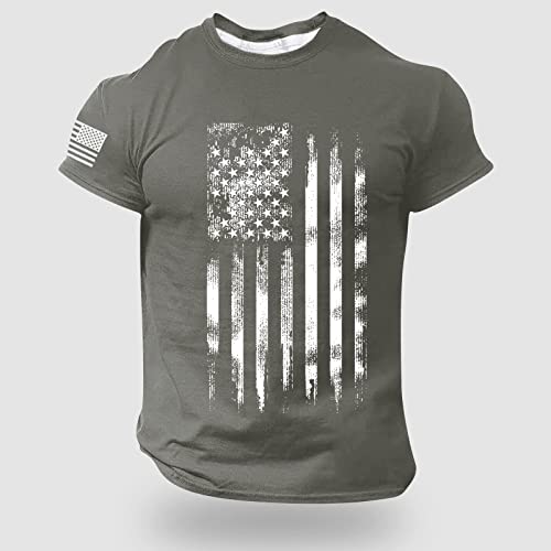 Ymosrh Mens Shirts Graphic Tees, American Flag Print Patriotic Shirt 4th of July Short Sleeve Independence Day Tshirt (L, Dark Gray)
