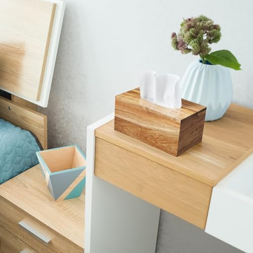 ALELION Rectangular Tissue Box Cover - Acacia Wood Rectangle Tissue Box Holder for 160, 180 Count Box - Decorative Facial Cube Tissue Box Cover for Tabletop Night Stands Bathroom Office