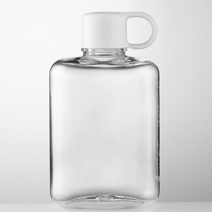 Portable Flat Water Bottle,12 oz BPA Free Plastic Travel Water Bottle for Camping, Fitness, Outdoor Sports, Fits Purse and Pocket - Clear (white)