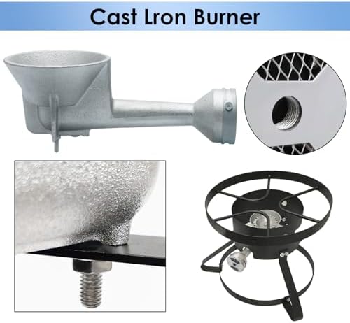 High Pressure Cast-Iron Round Burner Head 0-30PSI Adjustable Pressure Propane Regulator with Hose and Brass Fitting Propane Burner Head with 5FT Stainless Braided Hose for Turkey Fryer Burners