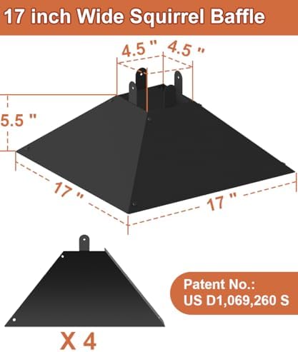 Metal Squirrel Baffle for 4x4 Post, Outside Wooden Pole Mount Squirrel Guards for Bird Feeders, 17 Inch Squirrels Deterrents Stopper to Deter Racoons, Black, 1pcs