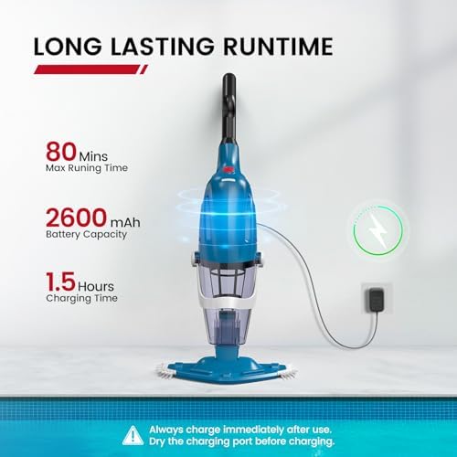 Pool Vacuum for Above Ground Pool, 2025 Upgraded Pool Vacuum with A Telescopic Pole, 18.5 Gal/Min Powerful Suction, 80Mins Runtime, Effortlessly Cleans Debris Underwater (Blue)