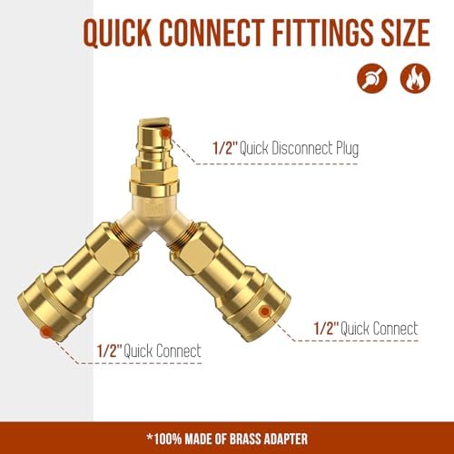 1/2 inch Natural Gas Y Splitter, 2-Way Natural Gas Quick Connect Fittings with Shut Off Valve, Conversion Kit for NaturalGas Line, 1/2" Propane Hose, Pizza, Oven, Grill, Generator, Heater