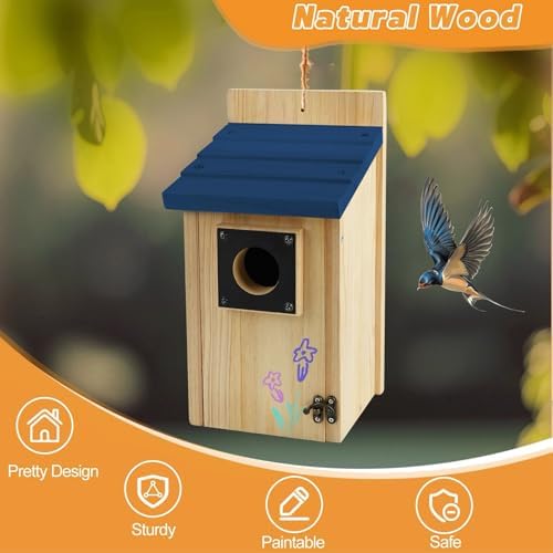 2 Pack Wood Bird Houses for Outside with Paint Set for Bluebird Finch Swallow Wren Chickadee, Crafts & DIY Birdhouse Kits for Adults & Kids to Build