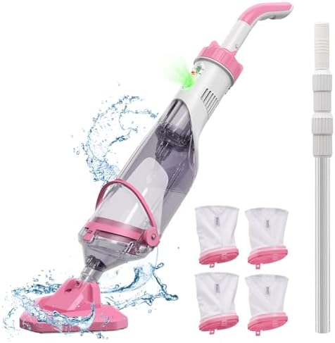 Pool Vacuum for Above Ground Pool with a Telescopic Pole, Running time up to 1H, T403 Handheld Rechargeable Pool Cleaner with Powerful Suction up to 18.5 gallons/min, Ideal for Leaves, Debris