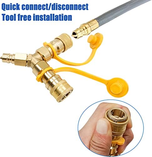 3/8 in Natural Gas Y Splitter, Low Pressure Propane NAT Gas Quick Connect/Disconnect Separator Adapter for Weber Grill, Pizza Oven, Patio Heater/Fire Pit, RV, Generator