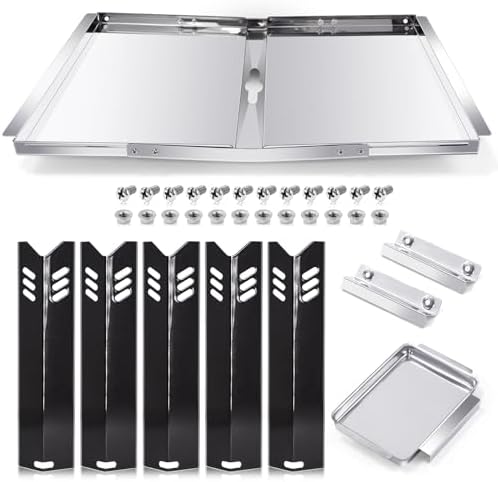 Grill Grease Tray Replacement Parts for Dyna Glo DGF493BNP, DGF510SBP, Backyard Grill BY13-101-001-12, BY14-101-001-02 and BHG Grill Parts, Adjustable 24''-30'' Gas Grill Drip Pan, Heat Plate Shields.