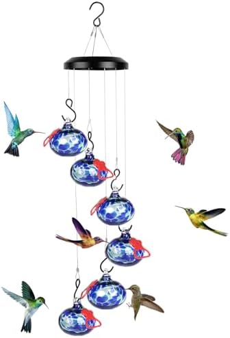 Charming Wind Chimes Hummingbird feeders for Outdoors Hanging ant and bee Proof,Never Leak,Perfect Hummingbird Gift for People(Deep Blue)