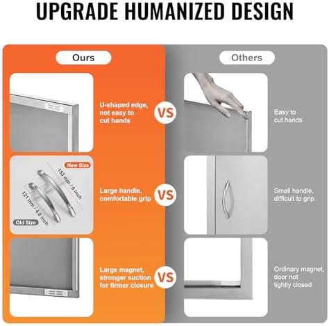VEVOR BBQ Access Door, 26W x 24H Inch Double Outdoor Kitchen Door, Stainless Steel Flush Mount Door, Wall Vertical Door with Handles, for BBQ Island, Grilling Station, Outside Cabinet, Silver