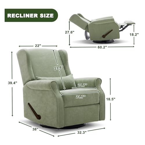 Eiayeebil Nursery Swivel Glider Recliner,Rocking Chair Nursery with Footrest,Rocking Recliner Chair for Nursery,Glider Rocker Recliner for Living Room & Bedroom,Green