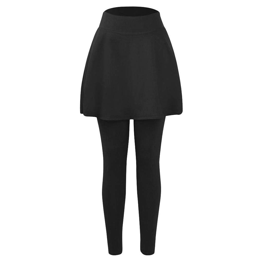 Aniywn Women's Leggings Skirt, Skirted Leggings, Active Skirt with Pockets, Tennis Pants Sports Fitness Culottes Black