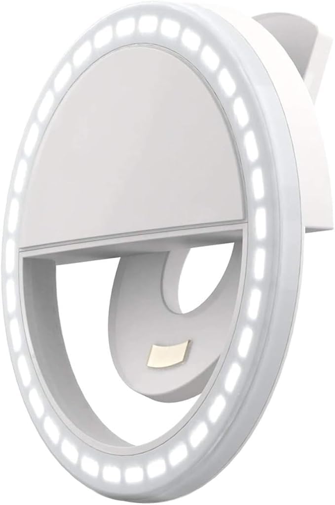 Mini Selfie Ring Light for Cell Phone Clip-on LED Light for Phone Tablet Laptop Camera Video Lighting Rechargeable 3 Adjustable Light Levels (White)