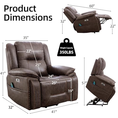 Phoenix Home Dual Motor Power Lift Chair for Elderly, Lift Chairs with Massage and Heat, Faux Leather Electric Chairs for Adults, Recliner Chair with USB, 2 Concealed Cup Holders, Smoke Gray