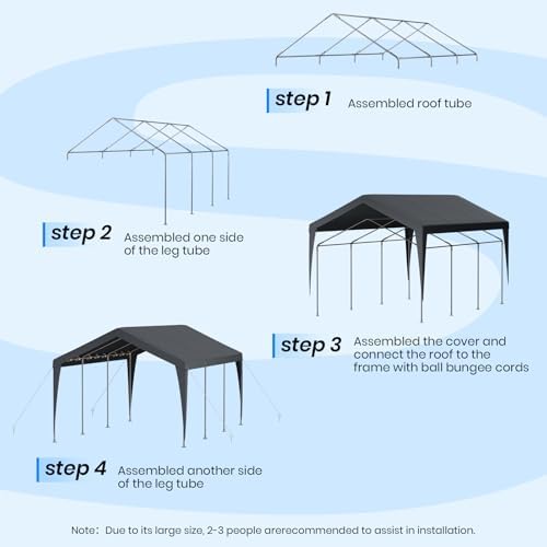 Carport 10x20 Heavy Duty Portable Garage,Galvanized Frame Carport Canopy,Portable Garages and Shelters with 8 Leg&4 Wind Rope,Car Tent Garage with All-Season Tarp for Boat Truck Bike,Without Sidewall