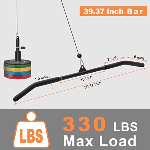 SERTT 39.37 Inch LAT Pulldown Bar Attachment for Pulley Cable Machine, Curl Tricep Press Down Bar with Rubber Handle, LAT Pull Down Bar Accessories for Gym, Strength Workout, Muscle Building