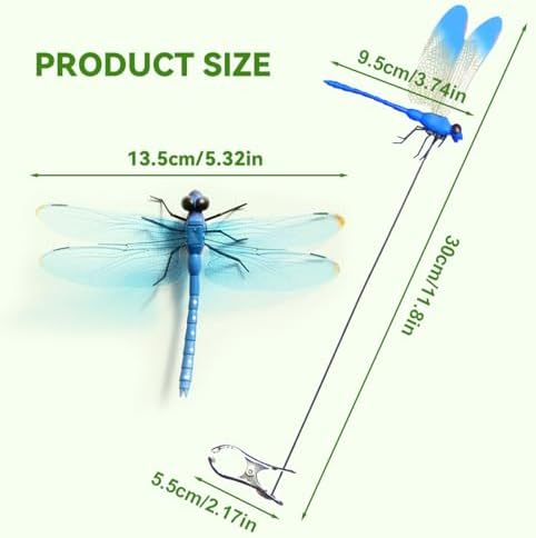 Dragonfly Clip Bug Repellent, 2025 New Fake Dragon Fly Hat Clips, 3D Dragonfly Garden Stakes Decor, Realistic Humming Bird Stakes, Artificial Clip-On Fly Deterrent for Indoor Outdoors (24pcs)