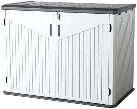 Aoxun Outdoor Storage Cabinet 35 Cu.Ft Outdoor Trash Can Storage Shed Waterproof Horizontal Storage Shed Outdoor Storage for Garbage Bin, Generator, and Lawn Mower (White)