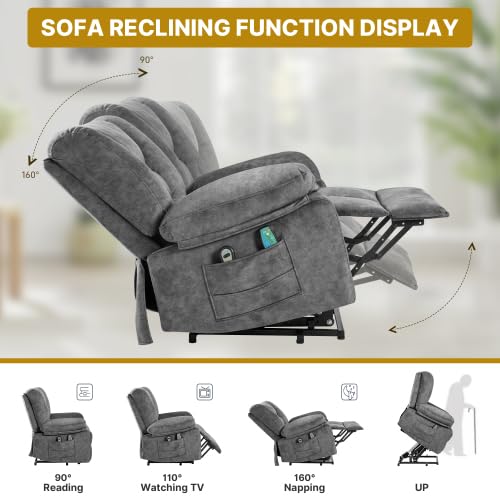 anwickjeff Electric Power Lift Recliner Chair Recliner Sofa for Elderly, Heat and Massage,2 Cup Holders, Recliners Chairs for Living Room, Infinite Position and Double 2 Side Pocket (Grey)