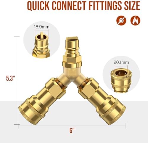1/2 inch Natural Gas Y Splitter, 2-Way Natural Gas Quick Connect Fittings with Shut Off Valve, Conversion Kit for NaturalGas Line, 1/2" Propane Hose, Pizza, Oven, Grill, Generator, Heater