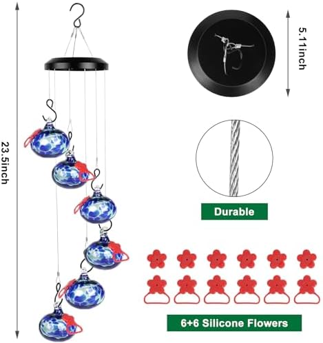 Charming Wind Chimes Hummingbird feeders for Outdoors Hanging ant and bee Proof,Never Leak,Perfect Hummingbird Gift for People(Deep Blue)