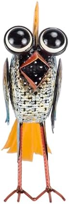 Alpine Corporation 11" Tall Outdoor Metal Wide-Eyed Bird Standing Yard Statue Decoration, Multicolor