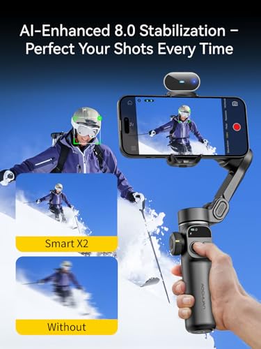 AOCHUAN 3-Axis Gimbal Stabilizer for Smartphone Smart X2 Black AI & E10 Extension Rod & P02 Magnetic Fill Light