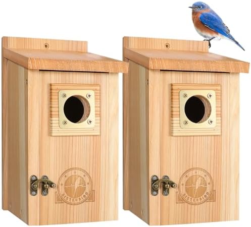 2 Pack Bird Houses for Outside Clearance with Copper Guard, Cedar Bird House Outdoor, Bluebird Finch Swallow Wren Chickadee Assembly Required