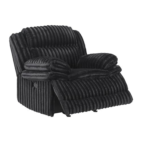 Lexicon Manual Glider Recliner Chair, Corduroy Manual Tab Pull Reclining Chair with Pillow Top Arms, Plush Cushions, Cozy Theater-Style Accent for Living Room/Bedroom, Easy Assembly, Black