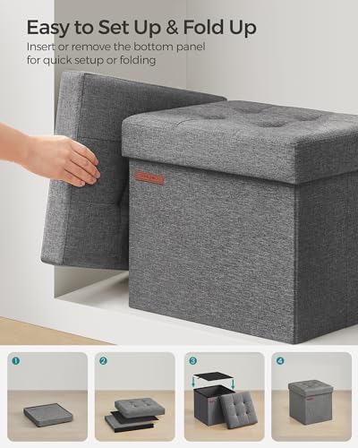 SONGMICS 11.8 Inches Small Folding Storage Ottoman Cube, Storage Footrest, Foot Rest Stool, for Living Room, Bedroom, Dorm, Dark Gray ULSF028G01