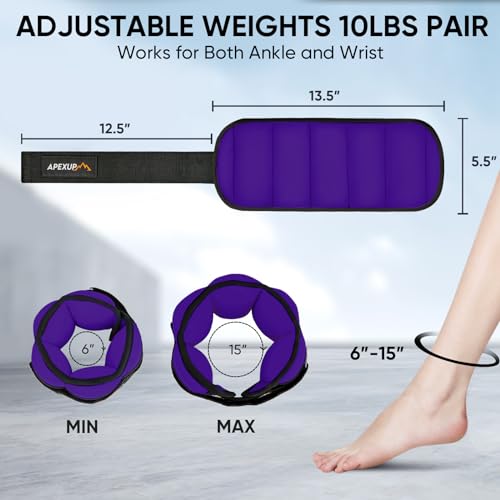 APEXUP 10lbs/Pair Adjustable Ankle Weights for Women and Men, Modularized Leg Weight Straps for Yoga, Walking, Running, Aerobics, Gym (Purple)