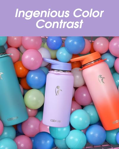 Coolflask Insulated Water Bottle with Strap, 32 oz Metal Water Flask with Straw & Spout Lids, Stainless Steel Double Wall Vacuum, Keep Cold 48h Hot 24h, Leak Proof & Non-BPA, Prussian Blue