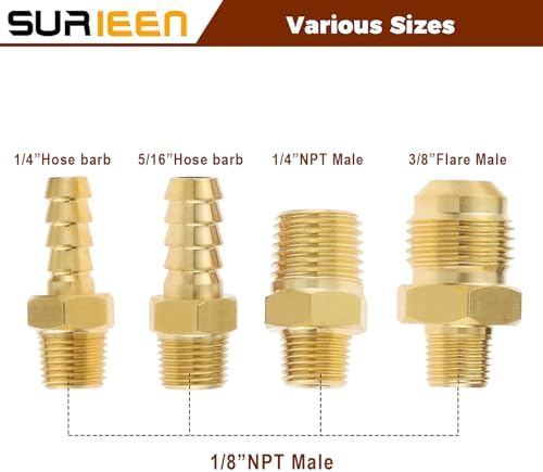 0-20 PSI Adjustable High Pressure Propane Regulator Valve Kit, QCC1/Type1 Regulator Valve Kit with 1/8" NPT Male to 1/4" & 3/8" Male Flare Fitting, 1/4" & 5/16" Hose Barb Connector
