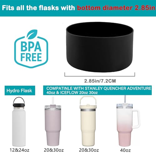 HEYSKAY 2pcs Protective Flask Silicone Boot Base for Stanley Quencher Adventure 40oz & Stanley IceFlow 20oz 30oz Tumbler, and Compatible with 12-24oz Hydro Sport Water Bottles,Yeti and More