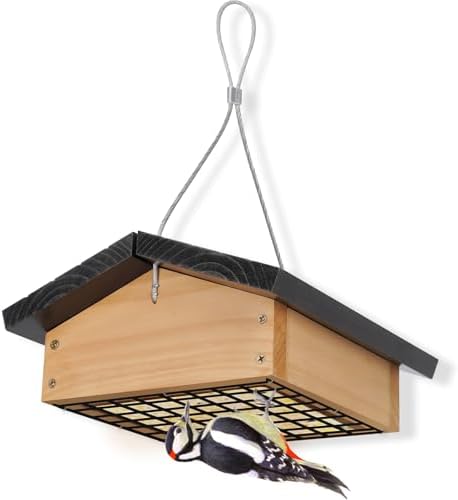 Upside-Down Suet Feeder Squirrel Proof with Durable Cedar Wood,Winter Bird Feeders for Outdoors Hanging, Attracts Woodpeckers, Nuthatches, and Chickadees, Easy to Refill